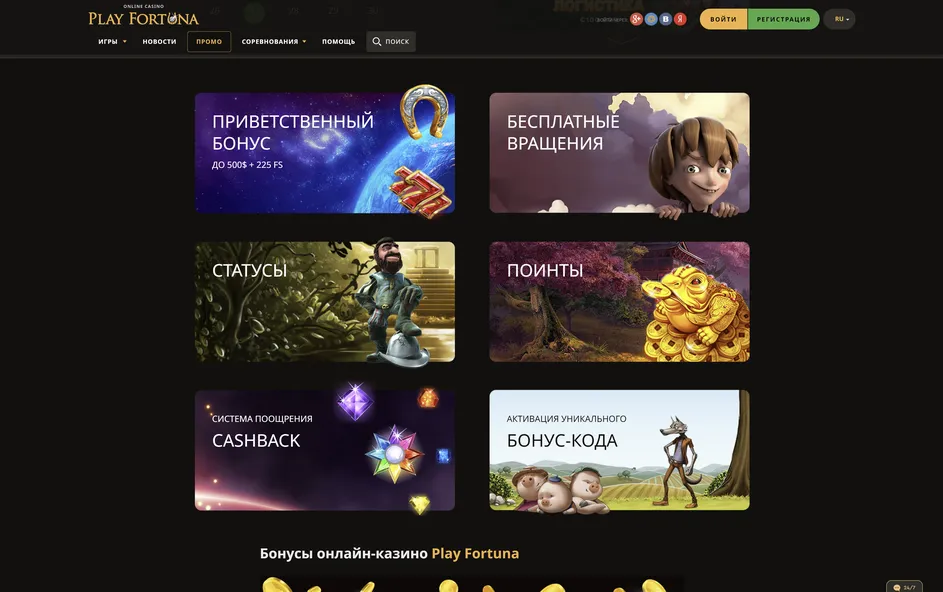 Бонусные предложения Плей Фортуна казино.
